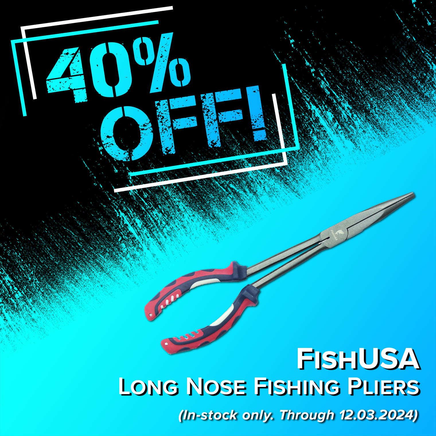 40% Off! FishUSA Long Nose Fishing Pliers (In-stock only.Through 12.03.2024)
